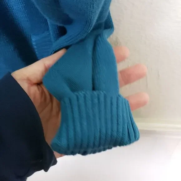 Women's Blue Knitted Cotton Long Tunic Zip Up Cold Weather Jacket Size XL - Picture 5 of 10